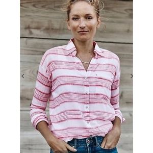 J.Jill Relaxed One Packet Button Down Women Shirt White/Geranium Size Medium